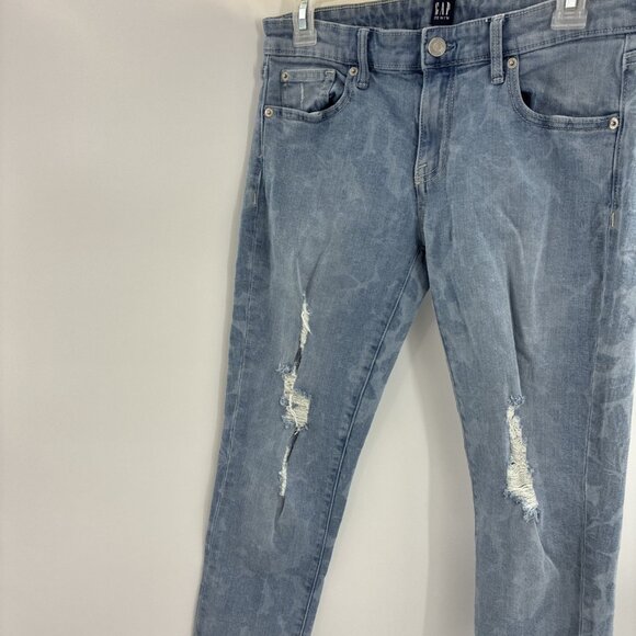 Gap Womens Size 26 Girlfriend Jeans Blue Distressed Stretch Denim Casual Pants - Picture 2 of 8